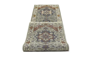 Gray Floral 2'7X10'2 Heriz Serapi Oriental Runner Rug