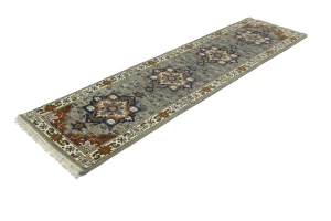 Gray Floral 2'7X10'2 Heriz Serapi Oriental Runner Rug