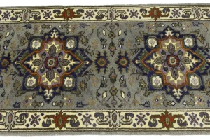 Gray Floral 2'7X10'2 Heriz Serapi Oriental Runner Rug