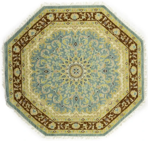 Teal Floral 6X6 Traditional Oushak Oriental Octagon Rug