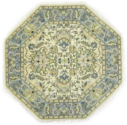 Cream Floral 6X6 Traditional Oushak Oriental Octagon Rug