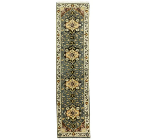 Gray Floral 2'6X10'4 Heriz Serapi Oriental Runner Rug