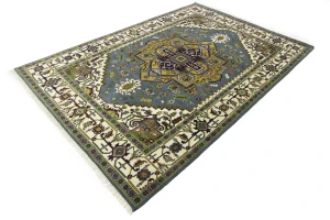 Gray Floral 8'5X12'3 Heriz Serapi Oriental Rug