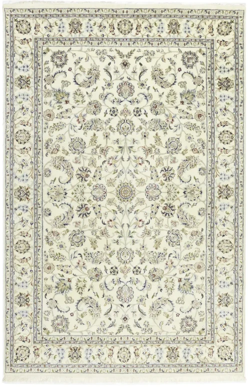 Cream Floral 6'5X9'9 Indo-Nain Oriental Rug