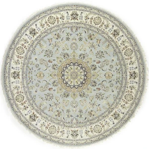 Light Blue-gray Floral 8X8 Indo-Nain Oriental Round Rug