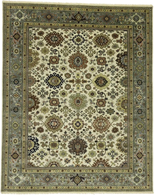 Cream Tribal Geometric 8X10 Indo-Karajeh Oriental Rug