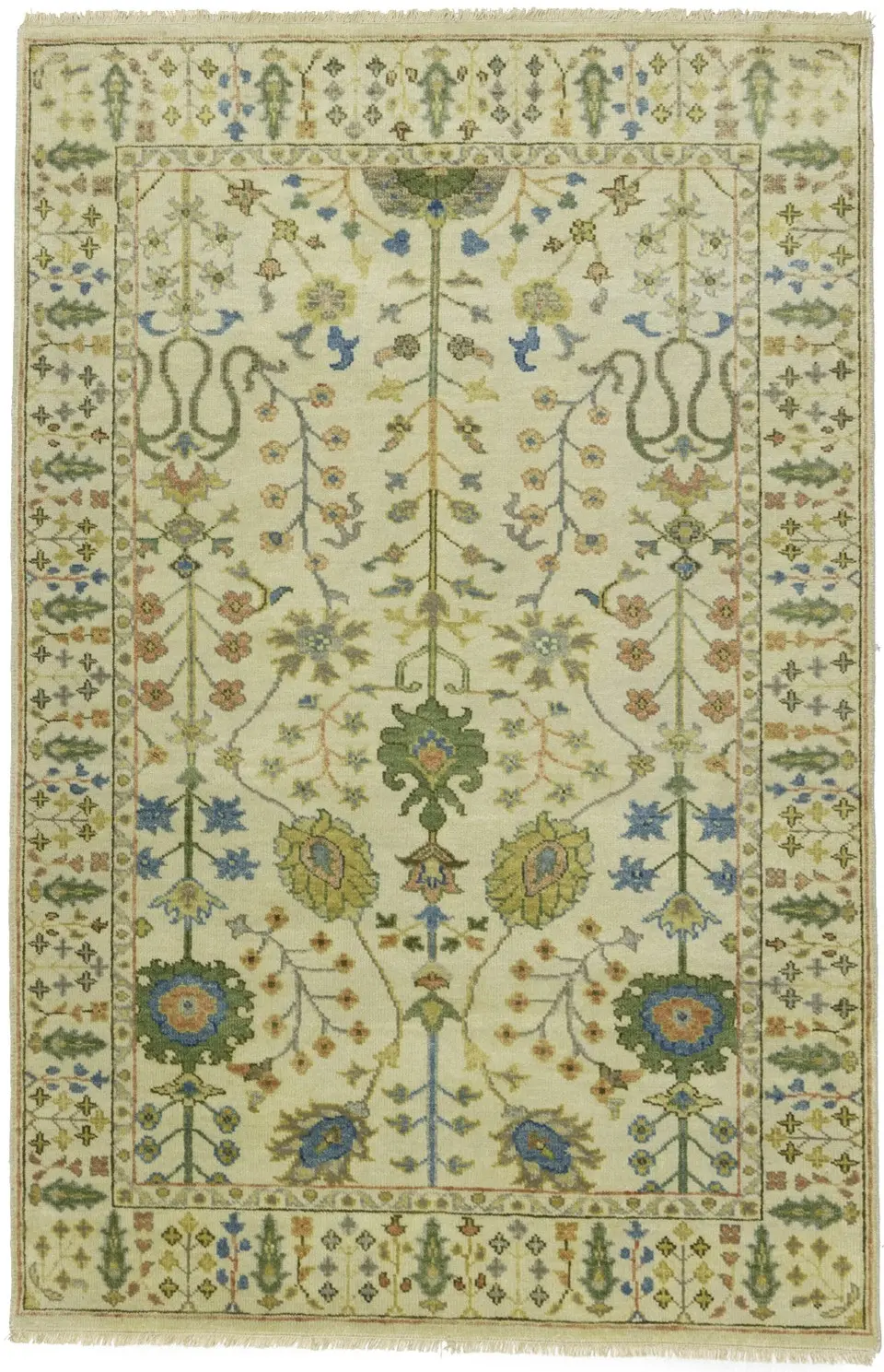 Ivory Floral 4X6 Osh Chobi Oriental Rug