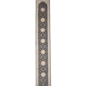 Dark Navy Floral 3X18 Indo-Nain Oriental Runner Rug
