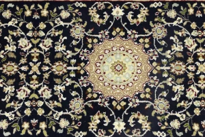 Dark Navy Floral 3X14 Indo-Nain Oriental Runner Rug