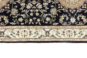 Dark Navy Floral 3X14 Indo-Nain Oriental Runner Rug