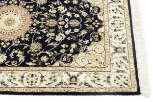 Dark Navy Floral 3X14 Indo-Nain Oriental Runner Rug