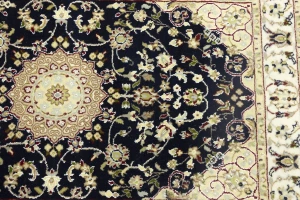 Dark Navy Floral 3X14 Indo-Nain Oriental Runner Rug