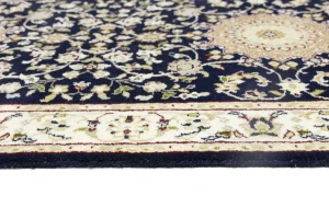 Dark Navy Floral 3X14 Indo-Nain Oriental Runner Rug