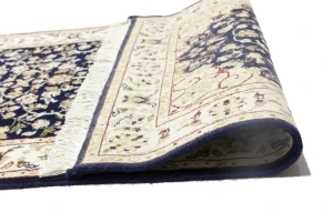 Dark Navy Floral 3X14 Indo-Nain Oriental Runner Rug