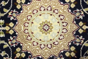 Dark Navy Floral 3X14 Indo-Nain Oriental Runner Rug