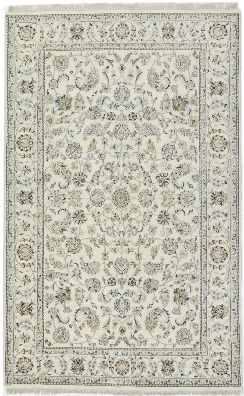 Cream Floral 6X9 Indo-Nain Oriental Rug