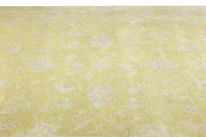 Muted Golden Yellow Floral 10X14 Transitional Oriental Rug
