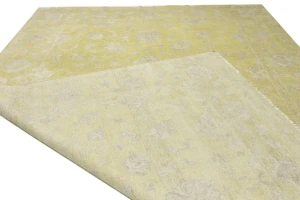 Muted Golden Yellow Floral 10X14 Transitional Oriental Rug