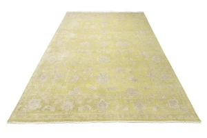 Muted Golden Yellow Floral 10X14 Transitional Oriental Rug