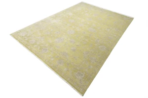 Muted Golden Yellow Floral 10X14 Transitional Oriental Rug
