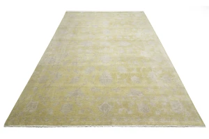 Muted Golden Yellow Floral 10X14 Transitional Oriental Rug