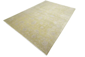 Muted Golden Yellow Floral 10X14 Transitional Oriental Rug