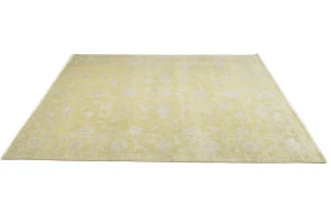 Muted Golden Yellow Floral 10X14 Transitional Oriental Rug