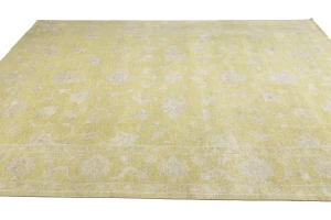 Muted Golden Yellow Floral 10X14 Transitional Oriental Rug