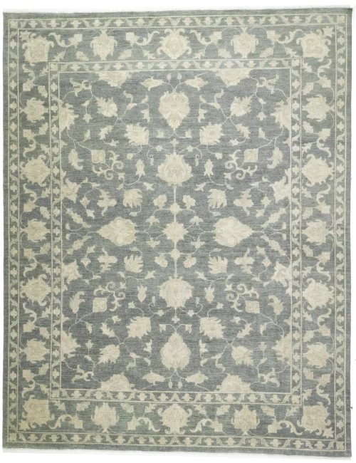 Muted Dark Slate Floral 10X14 Transitional Oriental Rug