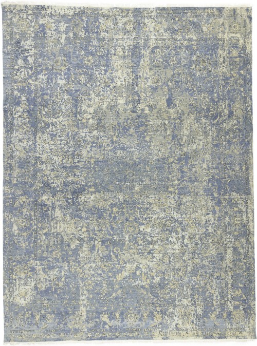 Multicolored Transitional 9X12 Distressed Modern Indo-Nain Oriental Rug