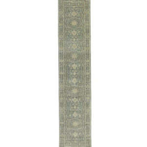 Muted Gray Floral 2'5X11'9 Transitional Oriental Runner Rug