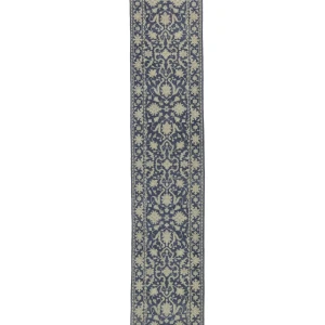 Muted Slate Blue Floral 2'6X13'9 Transitional Oriental Runner Rug