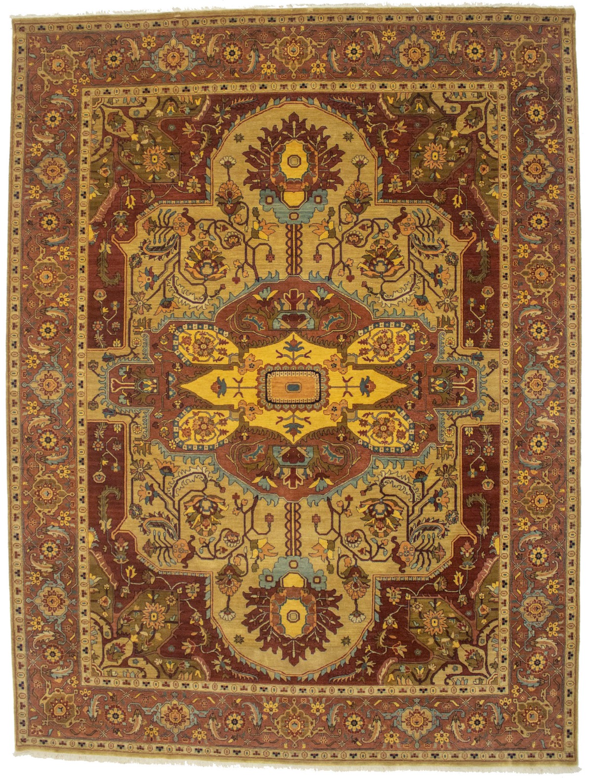 Beige & Rust Floral 9X12 Heriz Serapi Oriental Rug