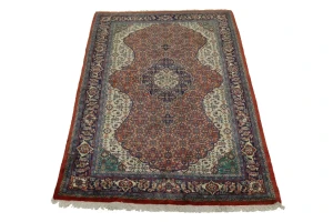Vintage Orange Floral Geometric 4'5X6'7 Mahal Persian Rug