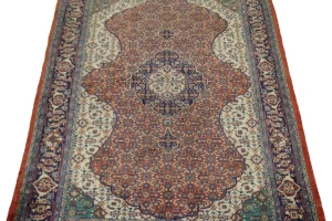Vintage Orange Floral Geometric 4'5X6'7 Mahal Persian Rug