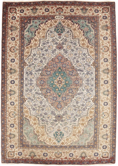 Semi Antique Cream Traditional 4'6X6'4 Tabriz Persian Rug