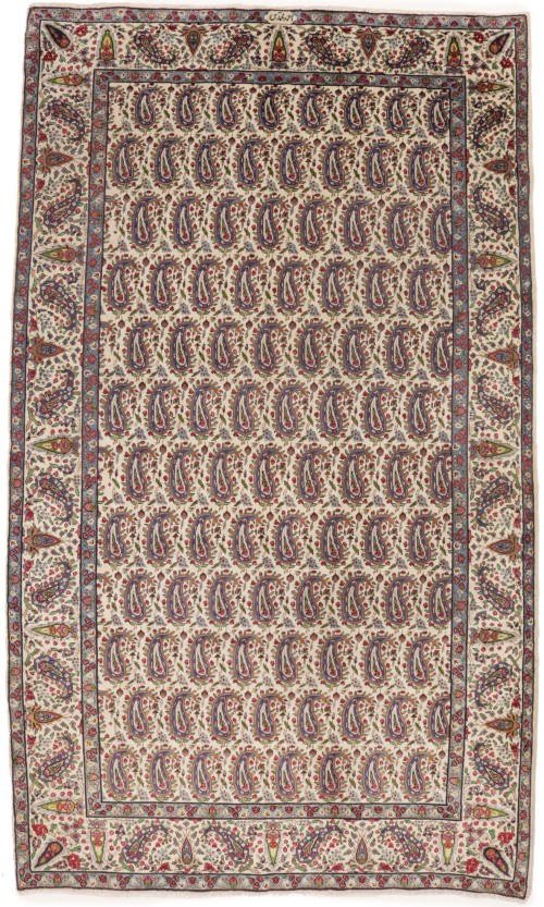 Semi Antique Cream Floral 5X8 Kashan Boteh Persian Rug