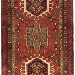 Vintage Rusty Red Geometric 2'3X6'5 Karajeh Persian Runner Rug