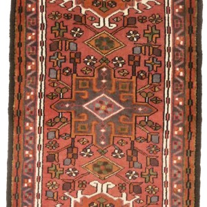Vintage Rusty Red Geometric 2X6 Karajeh Persian Runner Rug