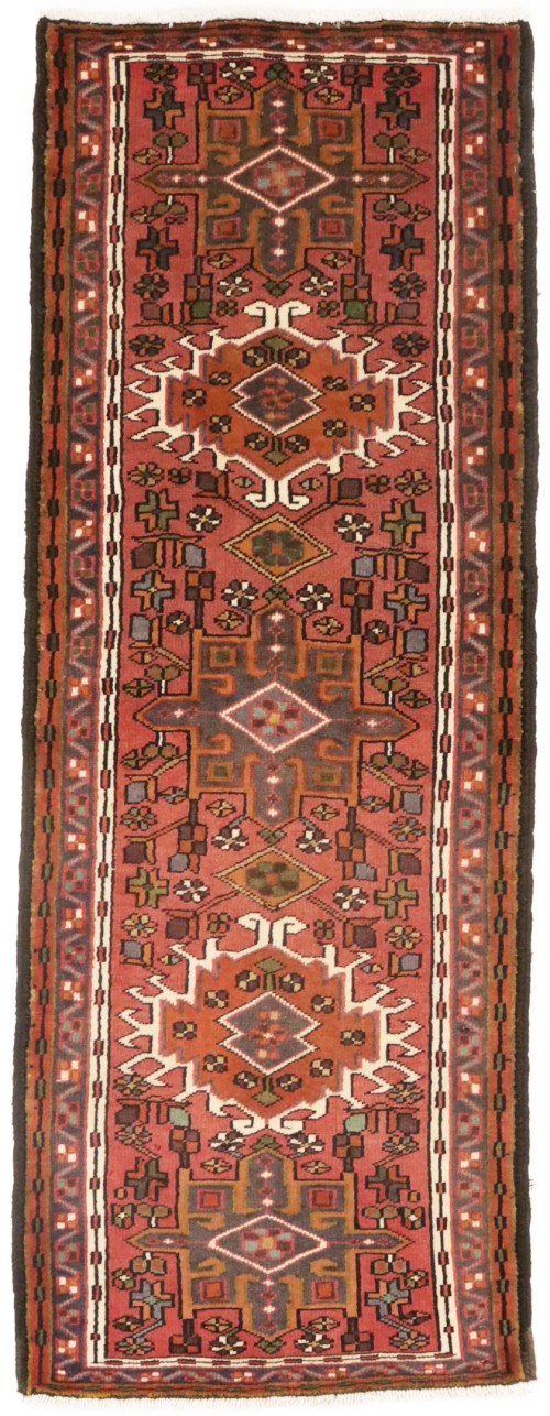 Vintage Rusty Red Geometric 2X6 Karajeh Persian Runner Rug