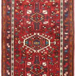 Vintage Red Geometric 2'4X6'9 Karajeh Persian Runner Rug