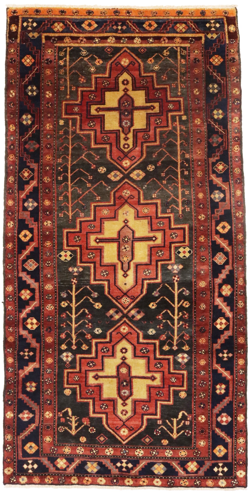 Semi Antique Charcoal Tribal 5X9 Hamedan Persian Rug