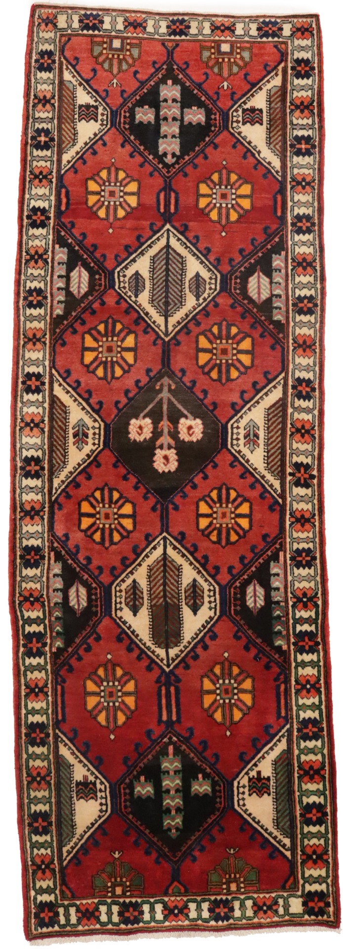 Vintage Rusty Red Floral 3'5X10'3 Bakhtiari Persian Runner Rug