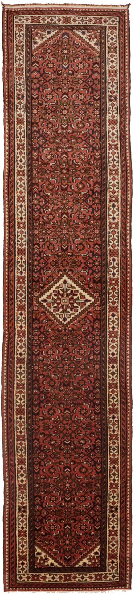 Vintage Bittersweet Red Tribal 3X13 Hamedan Persian Runner Rug