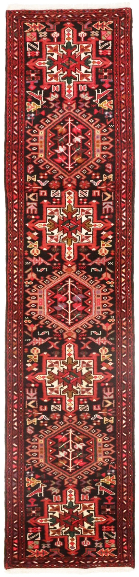 Vintage Black Geometric 2X9 Karajeh Persian Runner Rug