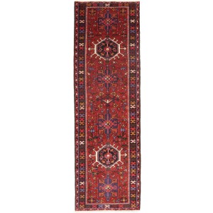 Vintage Red Geometric 3X9'5 Karajeh Persian Runner Rug