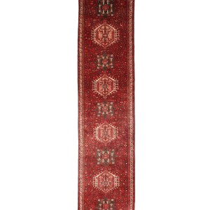 Vintage Red Geometric 3X13 Karajeh Persian Runner Rug