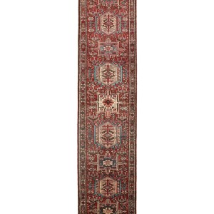 Semi Antique Red Geometric 3X13 Karajeh Persian Runner Rug