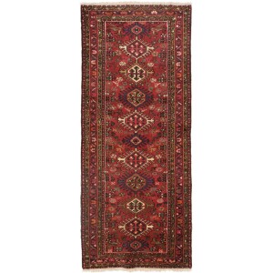 Vintage Red Geometric 2'6X6'2 Karajeh Persian Rug