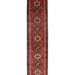 Vintage Red Geometric 2X9 Karajeh Persian Runner Rug